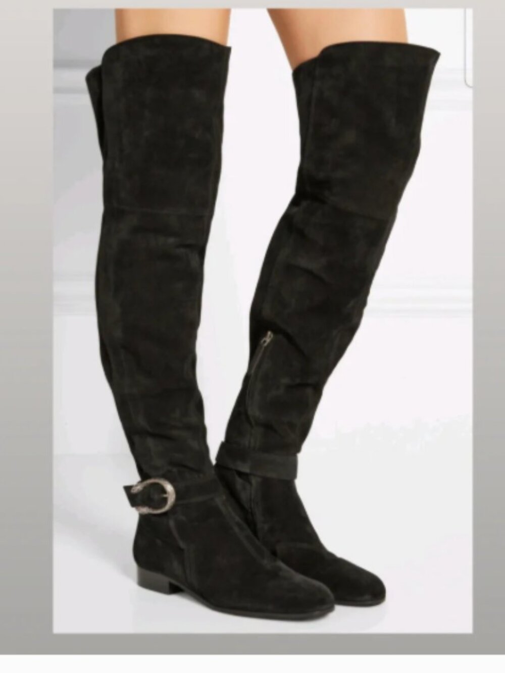 Gucci Suede Over The Knee Boots Womens Sz 9 Black Dionysus Buckles Preppy Formal